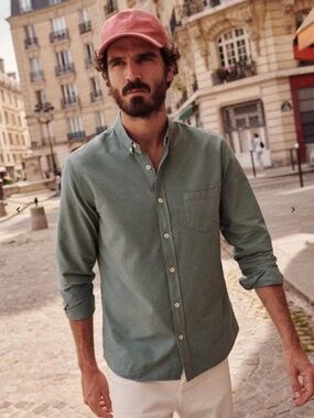 Sezane Octobre Editions Men's Oxford Charlie Shirt Clay Green Size L